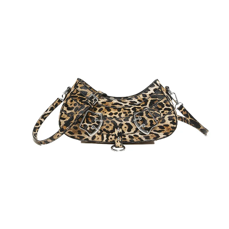 Locomotive Women Handbag Punk Motorcycle Girls Underarm Shoulder Bag Ldies Luxury Leopard Pattern Leather Shopping Crossbody Bag