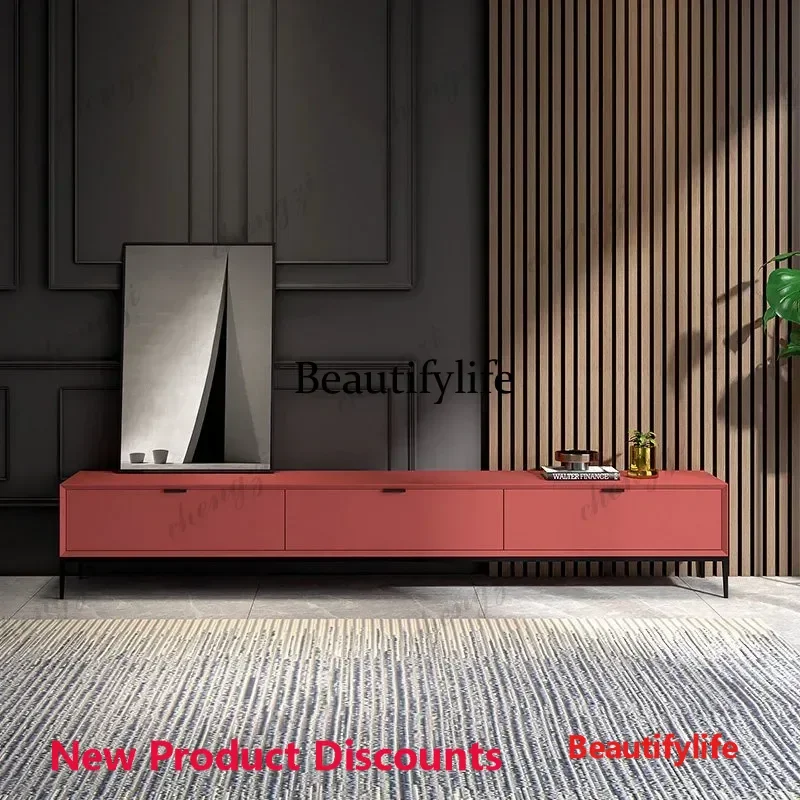 45 Painted  table TV cabinet Italian minimalist Nordic modern minimalist living room solid wood light luxury video camera cabine