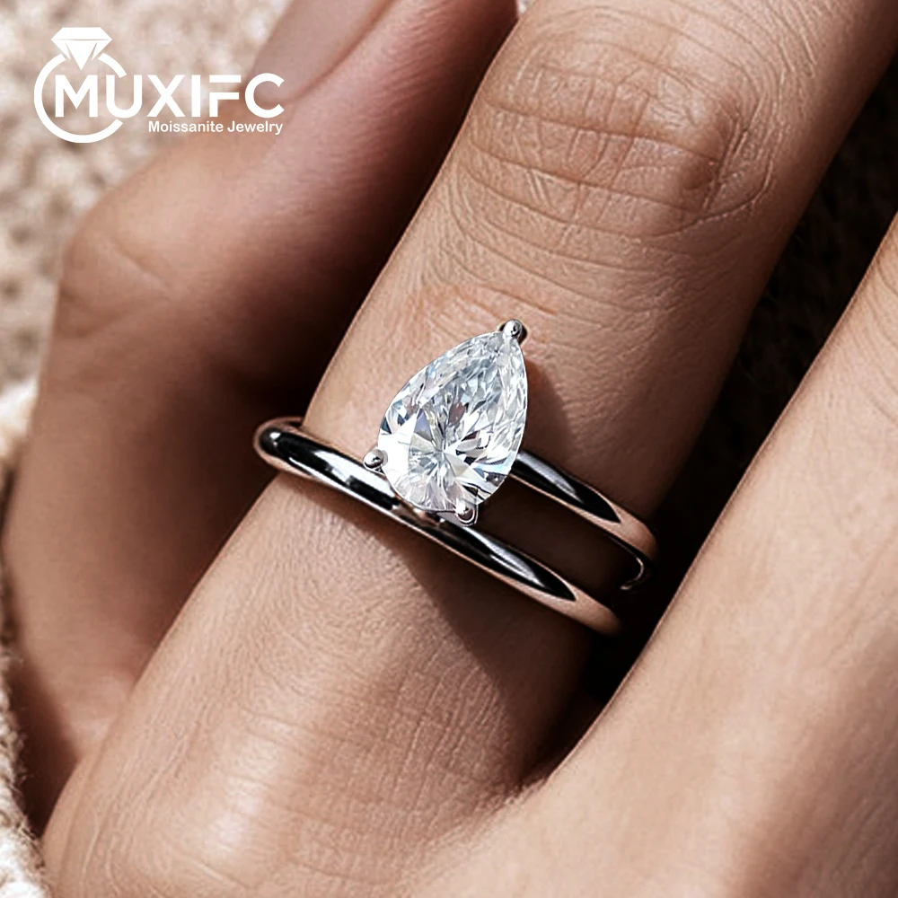 

1.25 Carat Waterdrop Moissanite Ring D Color Pear Cut Solitaire Diamond Band With Certified S925 Silver Wedding Ring Jewelry