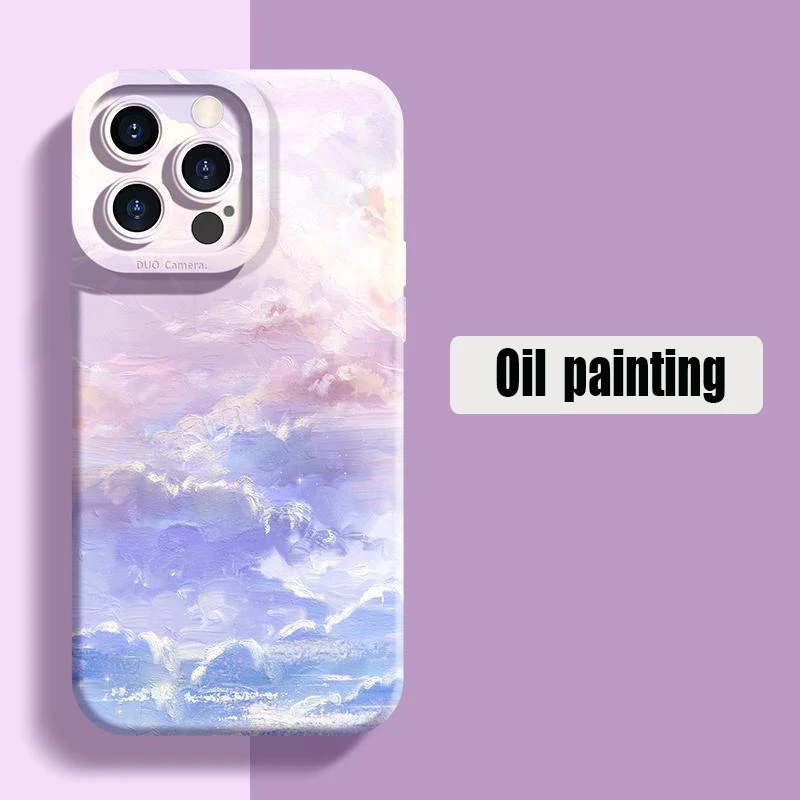 Colorful Oil Painting Case For iPhone 16 15 14 Pro Max 13 12 Mini 11 15 Plus X XS XR 7 8 Plus SE2 Silicone Soft Phone Cover