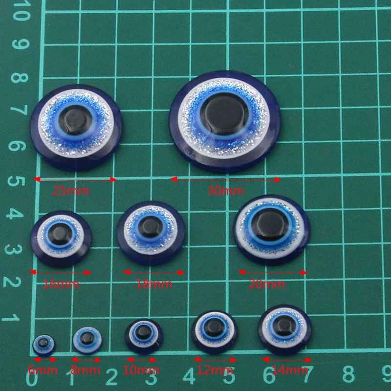 40pcs 6-30mm 10 Size Blue Half Round Shape Spacer Beads Evil Eye Beads Resin Flat Back Beads For Jewelry Making