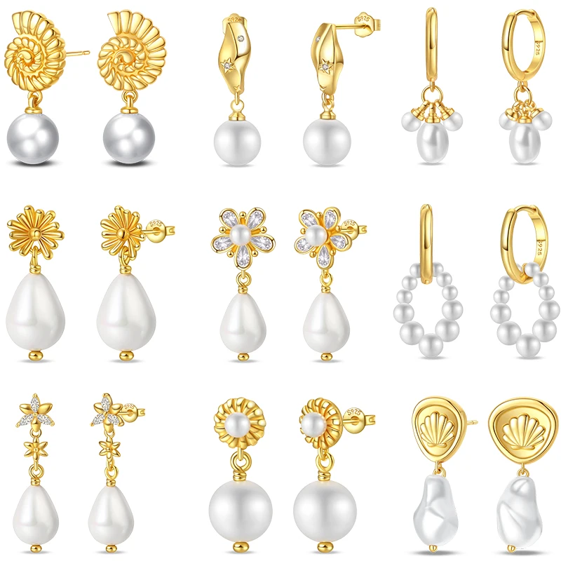 ผู้หญิงElegant 925 เงินสเตอร์ลิงทองฝังมุกOriginal Designต่างหูFitเข้าร่วมงานแต่งงานประณีตเครื่องประดับ