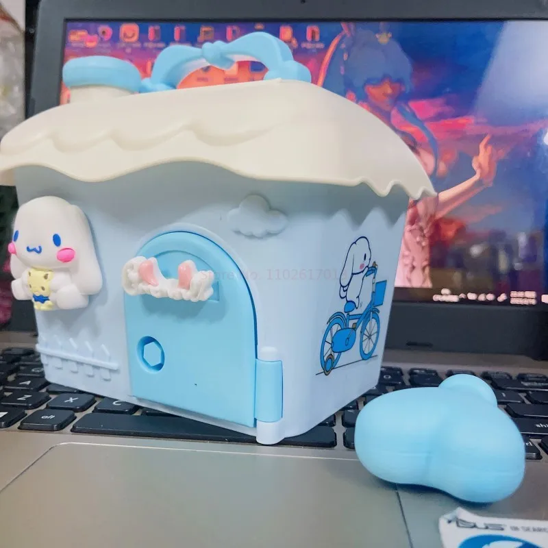 Kawaii Sanrio Piggy Bank Hello Kitty My Melody Cinnamoroll Cartoon Piggy Bank House Shape Desktop Storage Box Girl Birthday Gift