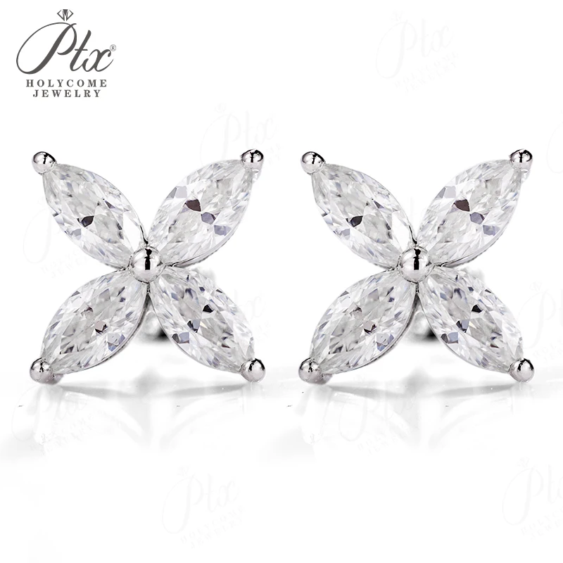 

Серьги-гвоздики из муассанита цвета D для женщин, огранка «маркиз», цветок, имитация бриллианта, серебро 925 пробы, свадебные украшения с сертификатами