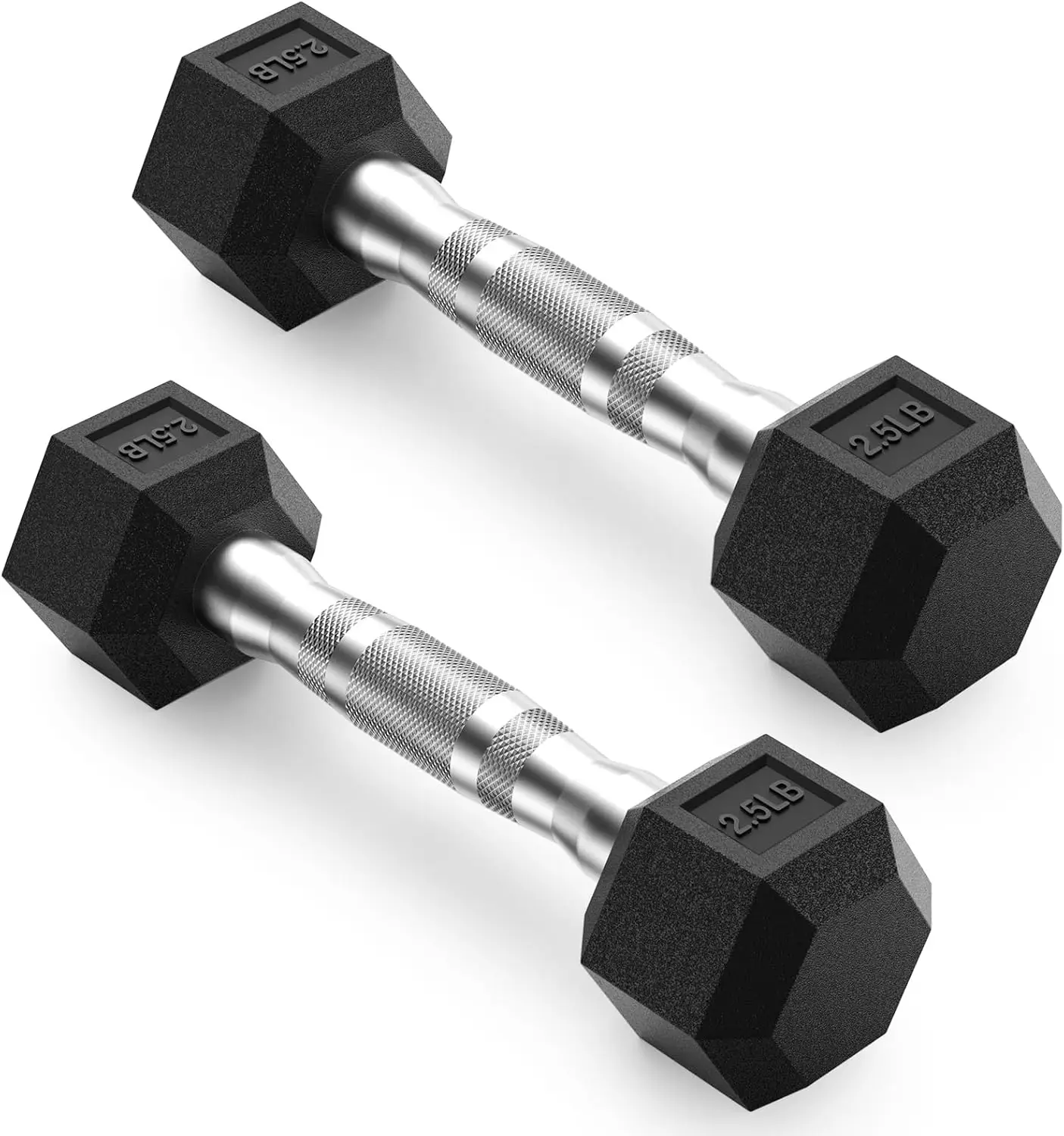 

HEX Dumbbell Set 2.5-125lb, Rubber Encased Home Gym Dumbbells for Strength Training with Anti-Roll Design