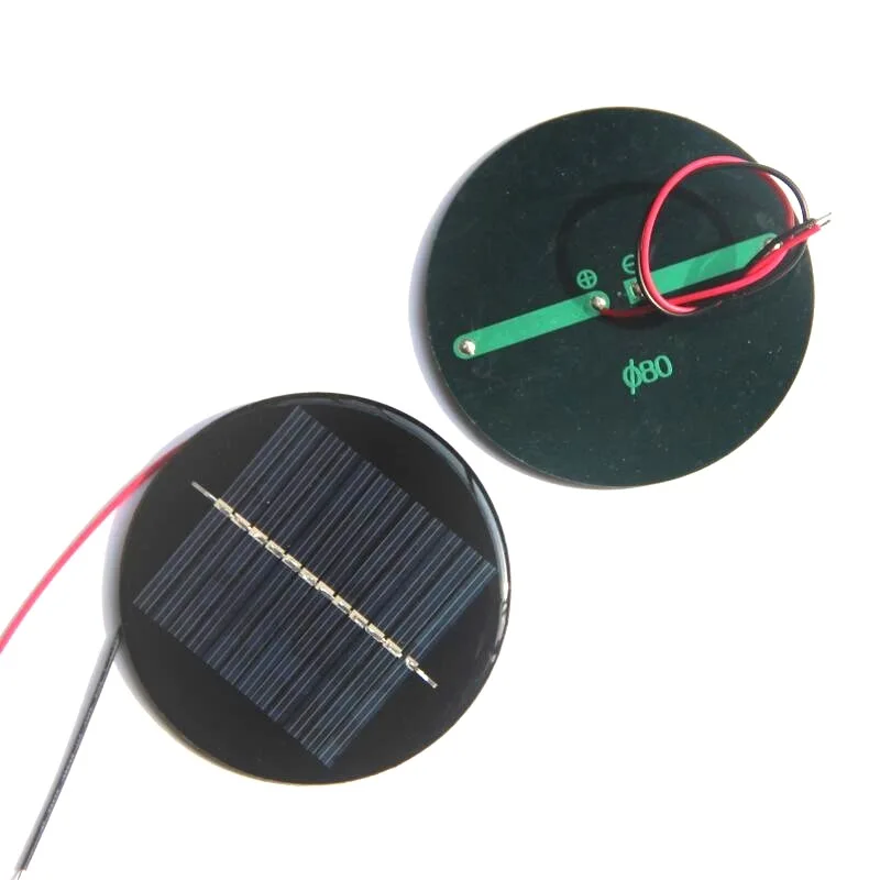 Round Solar Panel 80MM with Wire 0.5W 6V Polycrystalline Epoxy Circular Small Solar Cells for DIY Garden Lights Toys Charging