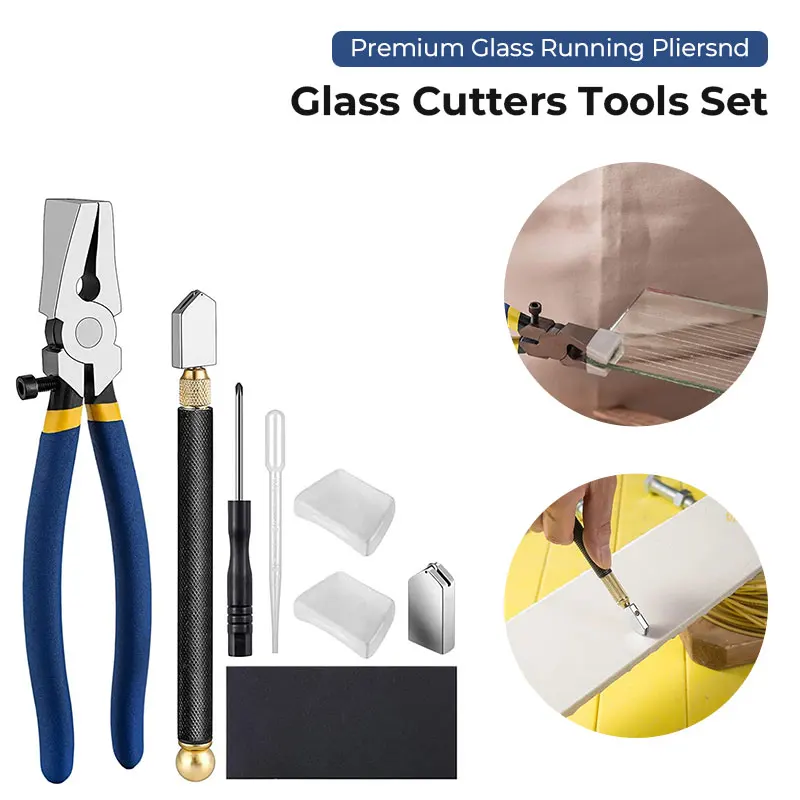 Glass Tile Cutter Kit Stained Glass Supplies With Heavy Duty Glass Running Pliers Porcelain Manual Tile Cutter Construction Tool