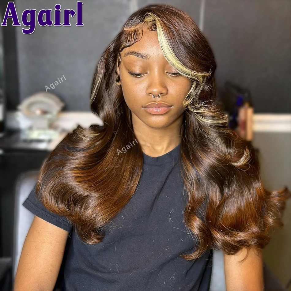 

Highlight Brown Blonde 13x4 13x6 Lace Front Body Wave Wig 200% Density Ready Go Human Hair For Women Transparent 6X4 Closure Wig