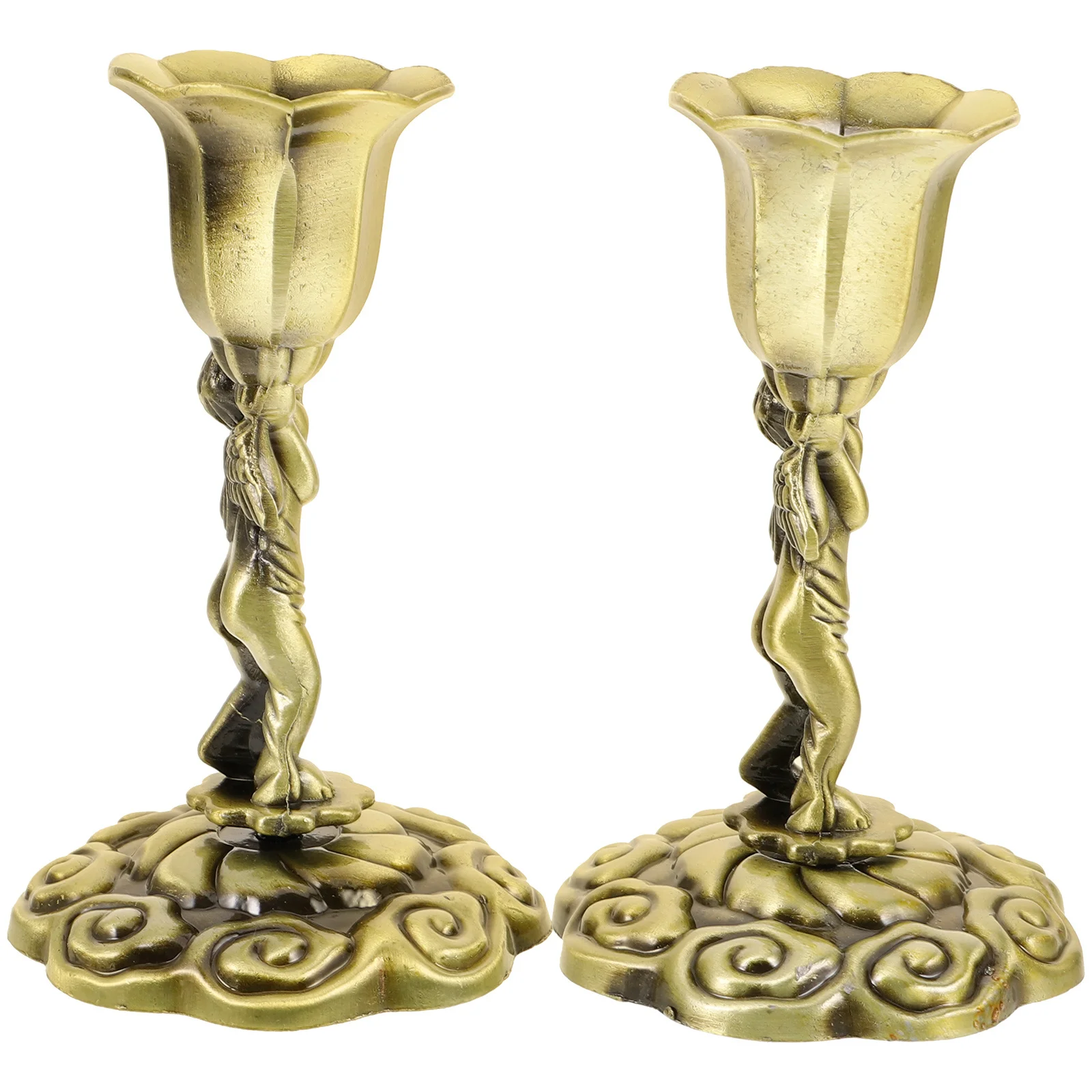 

2Pcs Vintage Bronze Candlestick Premium Zinc Alloy European Style Elegant Tabletop Adornment Decorative Holder for Home