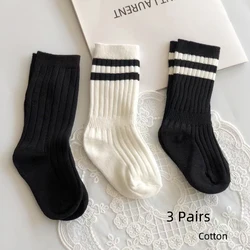 3 Pairs/lot Children's Long Tube Student Cotton Socks Spring Autumn Girls and Boys Black and White Sports School Uniform Socks