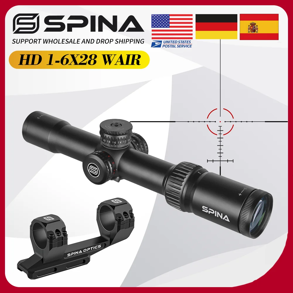 

SPINA OPTICS LPVO HD 1-6x28 SFP Тактический прицел с широким углом обзора для охоты, прицел для винтовки с лазерной гравировкой сетки, совместимый с PCP, AR15, .308, .556, 22LR