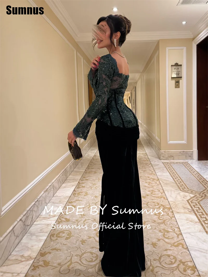 Sumnus moderne sirène robe de bal dentelle paillettes col carré cheville longueur robe de soirée Gala فساتmaveraPersonalizzato