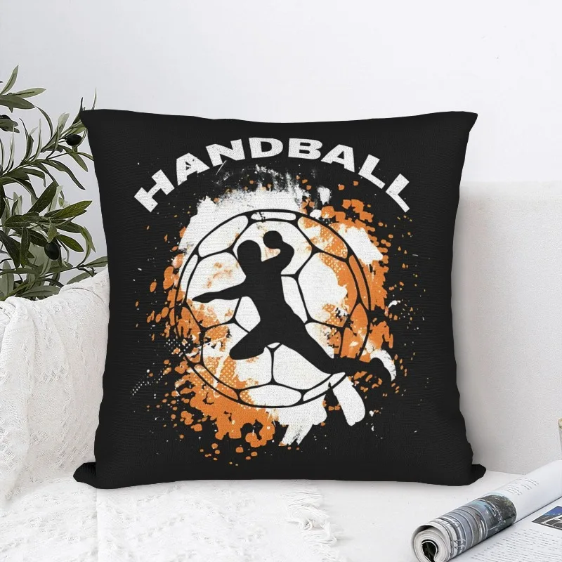 Handball Fan Pillow Cover Short Plush 18x18 Inch Zipper Black Orange White Sports Decor