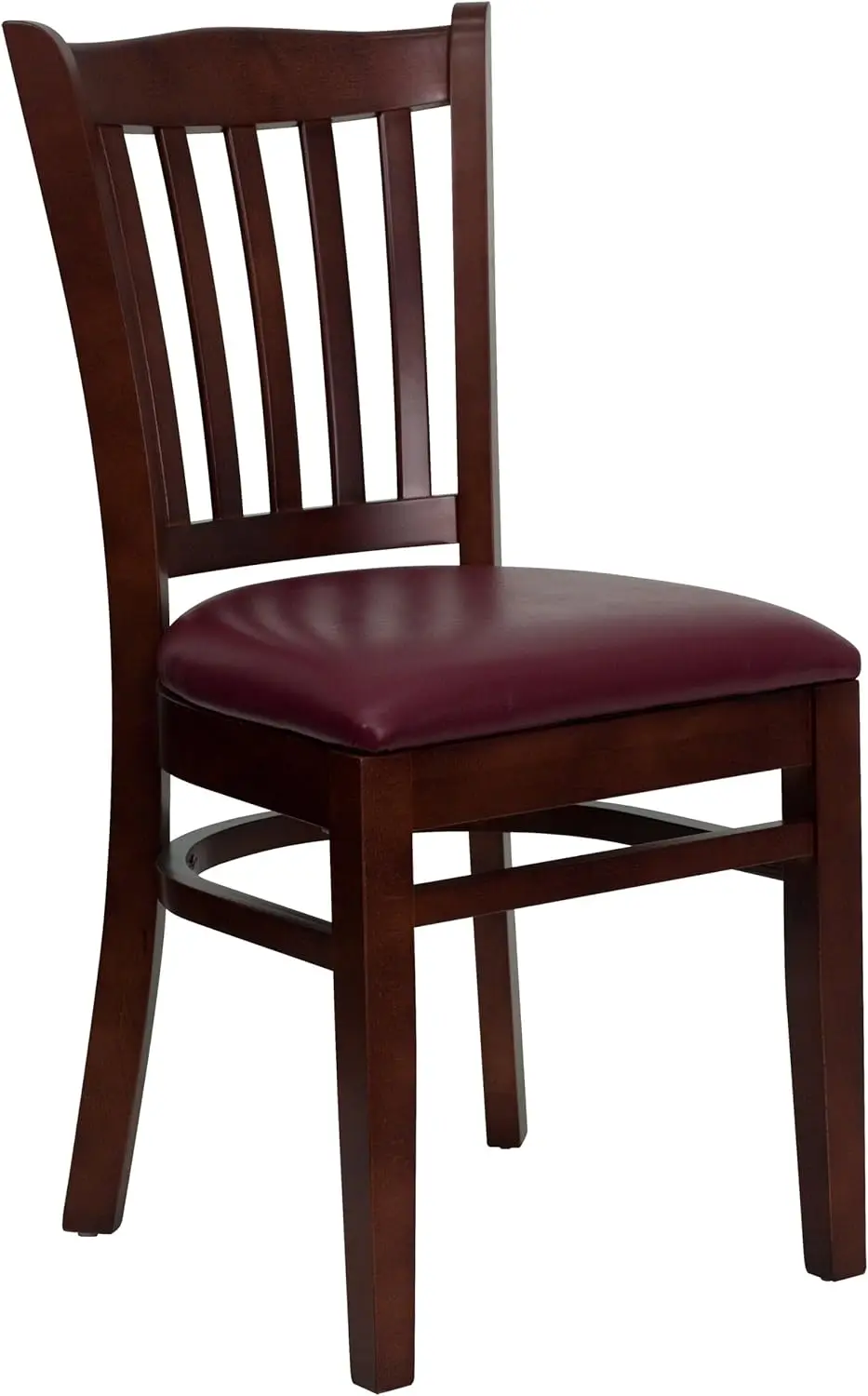 Vertical Slat Back Mahogany Wood Chair, Burgundy Vinyl Seat