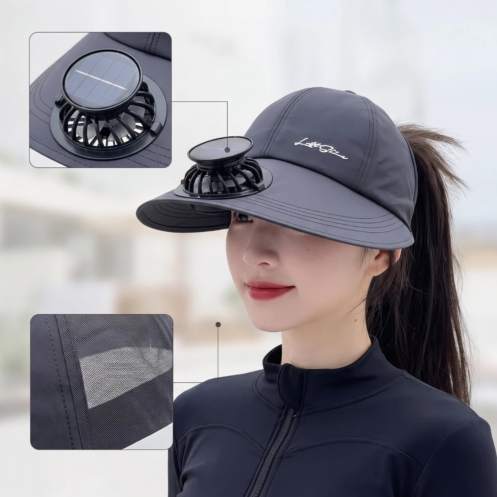 Baseball Cap with Solar Fan Hands-Battery-Free Solar Fan Hat Cap with Visor Wide Brim for Hikers, Hiking, Gardening