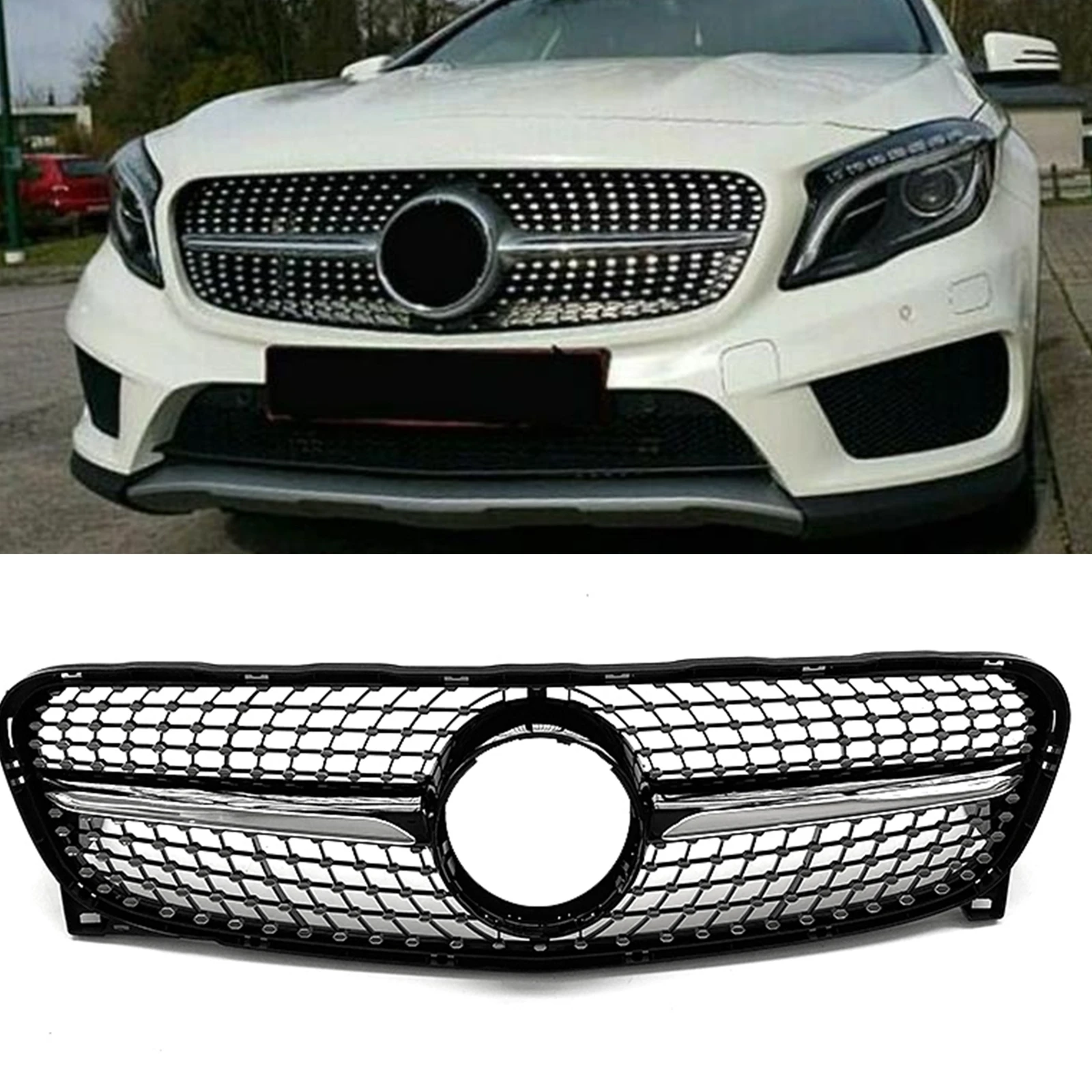 

Racing Grill Front Grille For Mercedes-Benz GLA Class X156 2014-2016 GLA180 GLA200 GLA250 GLA45 Car Upper Bumper Hood Mesh Grid