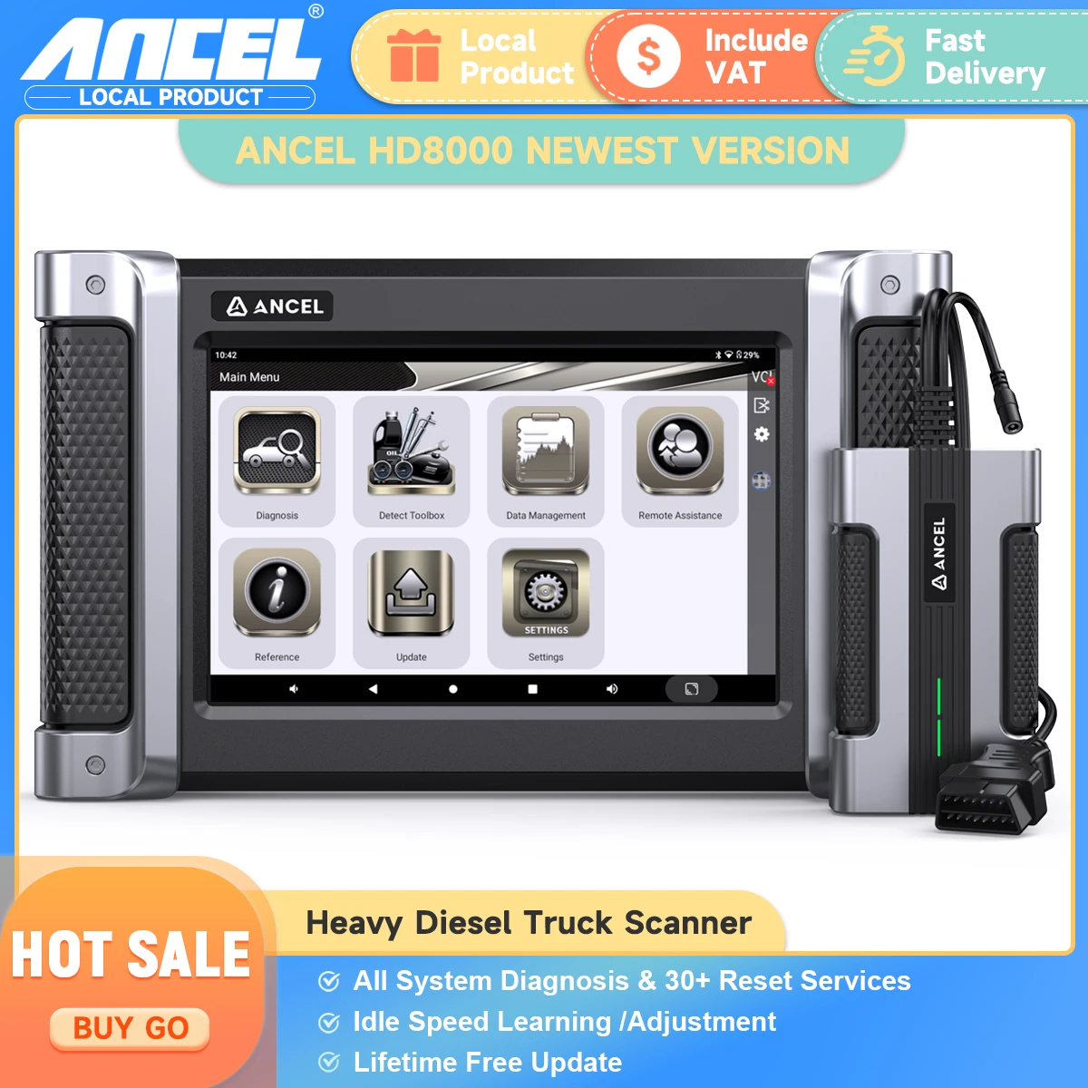 ANCEL HD8000 OBD2 Heavy Duty Truck Diagnostic Tools All System D.PF Regen Oil Speet 30+ Reset Trucks Scanner for Cummins/Detroit