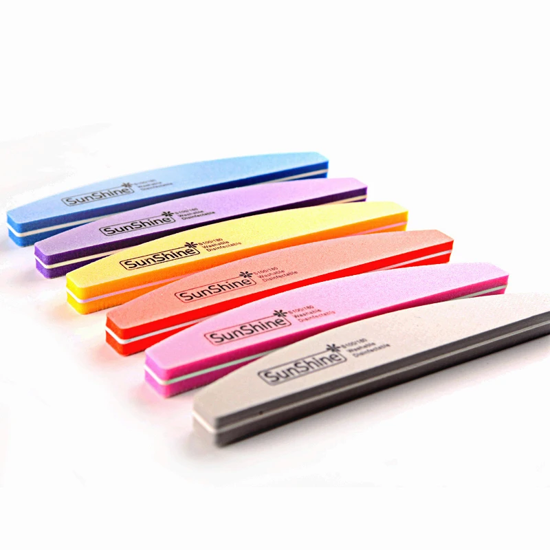 

Sunshine 10pcs/lot Halfmoon Double Sided Nail Files Buffer 100/180 Polishing Grinding Manicure Pedicure Nail Buffers File Tools