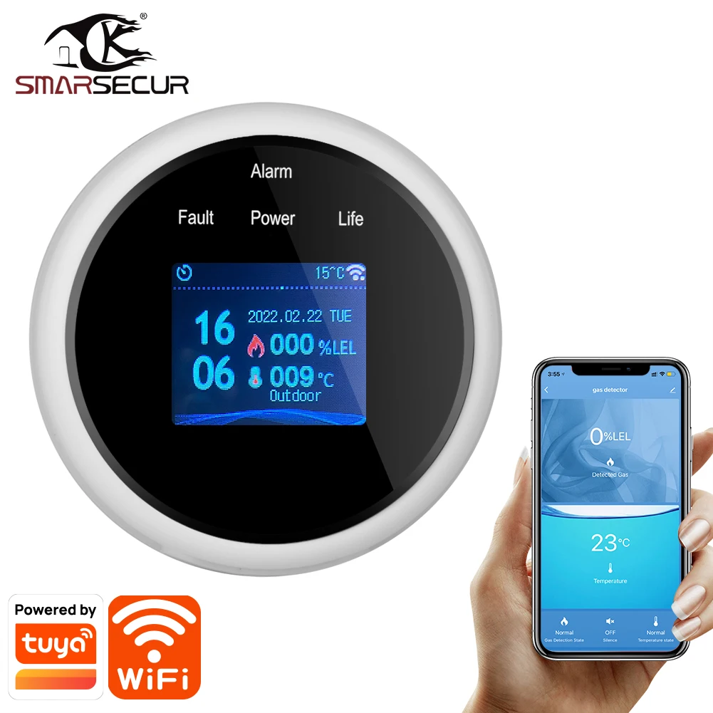 SMARSECUR Tuya WiFi GAS LPG Leak alarm Fire Security detector APP Control Safety smart home Leakage sensor