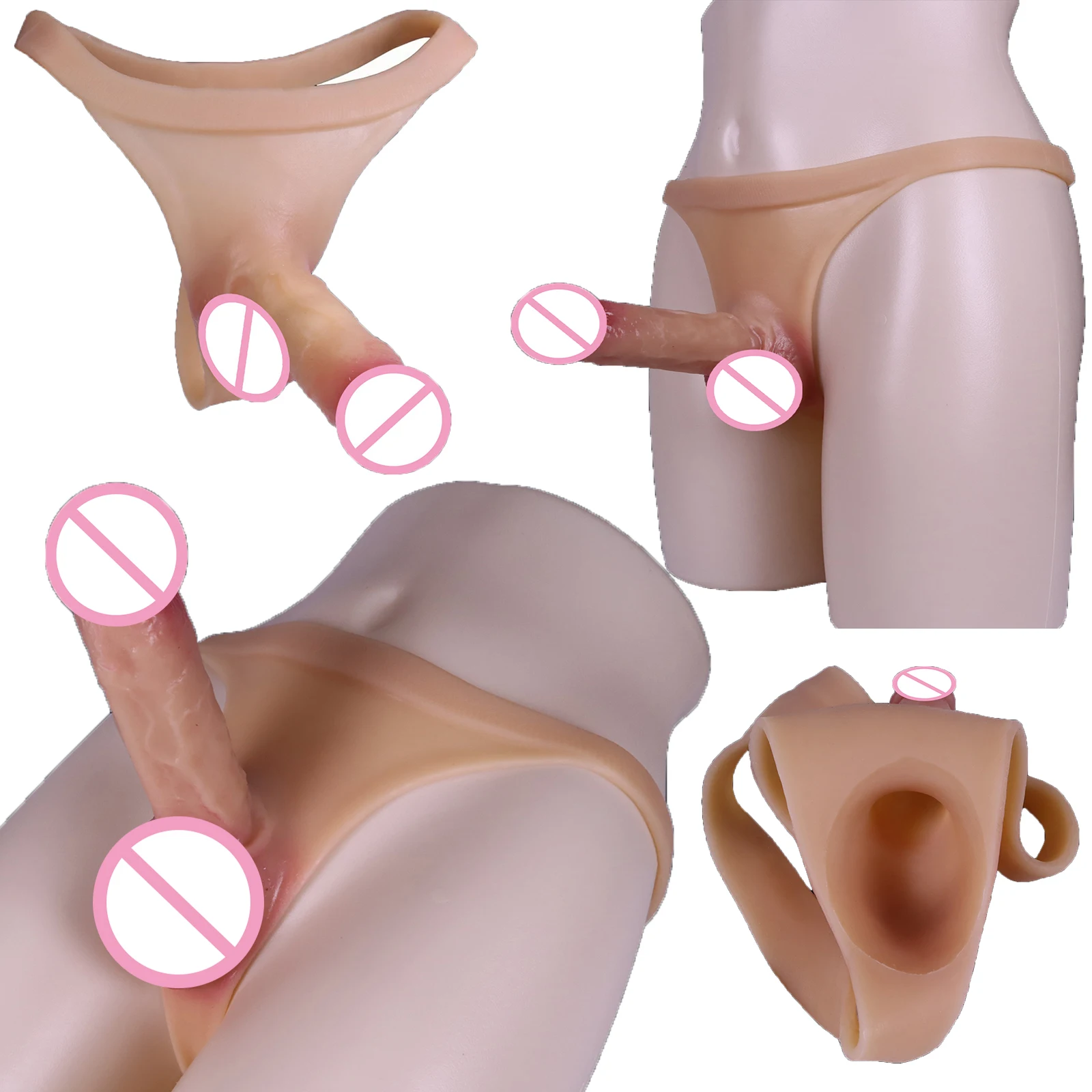 Strap-On Penis Sleeve Solid hollow chastity belt Man Soft Silicone Dildo Penis Enlargement Delayed Ejaculation Condom Cock rings