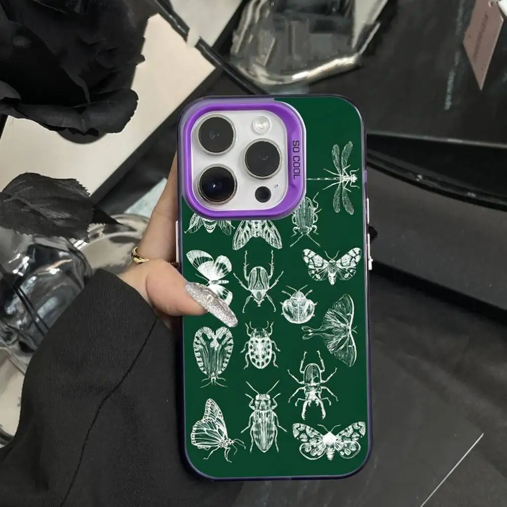 الحشرات علم الأحياء الفن جراب هاتف آيفون 16,15,14,17,13,12,11,XS,Mini,Pro,SE,MAX الأرجواني ماتي غطاء سيليكون