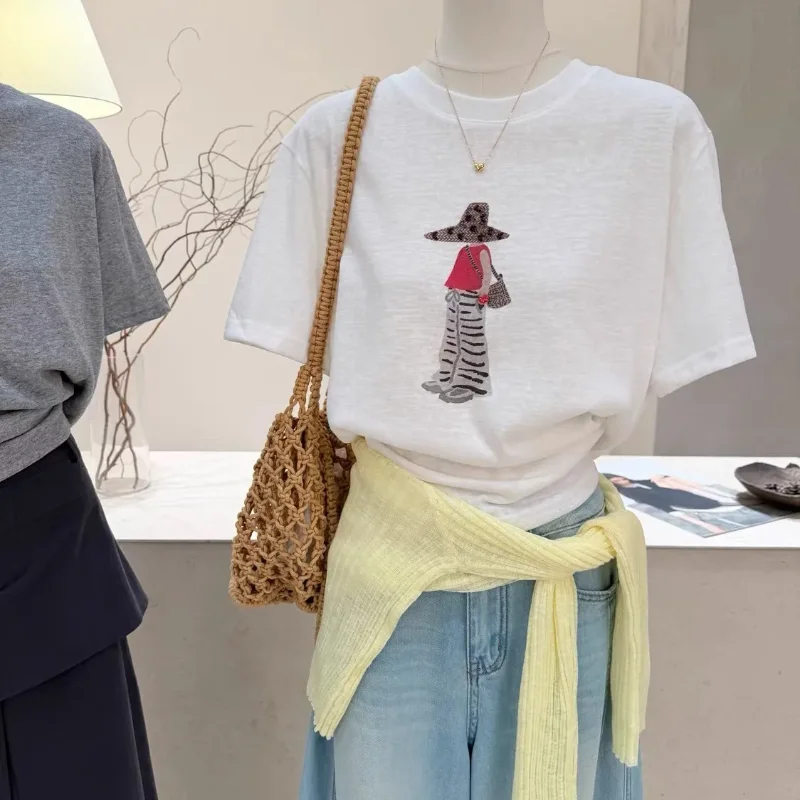 Snowflake Cotton Design Printed Short-sleeved T-shirt For Women Summer New Casual Loose Round Neck Versatile Slim Model