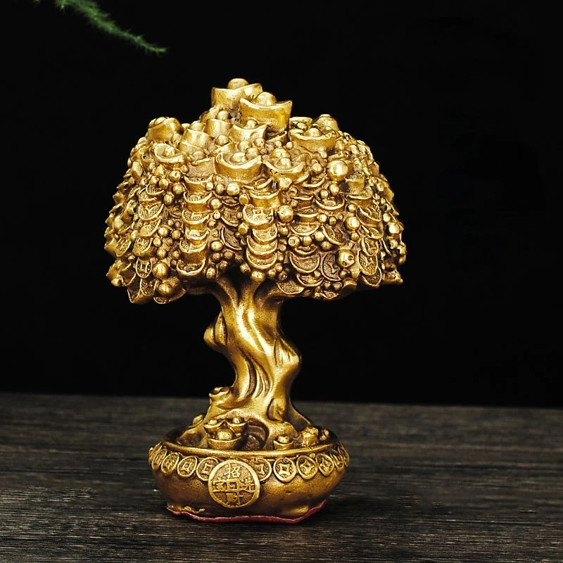 

Chinese Pure Copper Bring Lucky Money Tree Ornaments Pot Tree Living Room Office Desktop Decoration