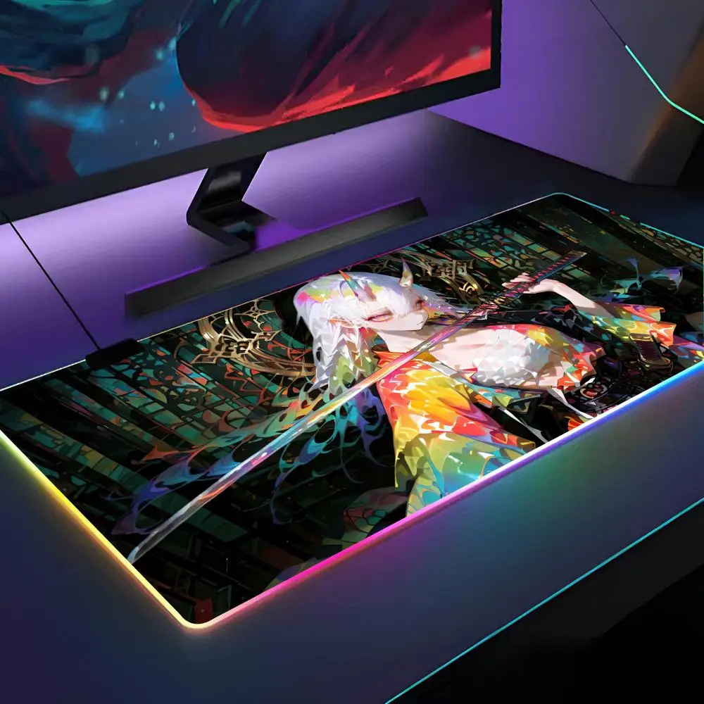 

Коврик для мыши с RGB-подсветкой «Аниме: Демоническая девушка-самурай с катаной», коврик для мыши для ноутбука, игровой коврик для ноутбука, аксессуары для игрового компьютерного стола