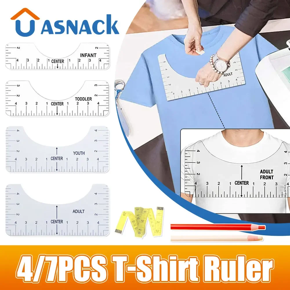 4/7Pcs T-Shirt Alignment Ruler Crew Neck Graphics T-shirt Craft Ruler Guide PVC Clothing Scalar Ruler Making Measuring Tape Tool