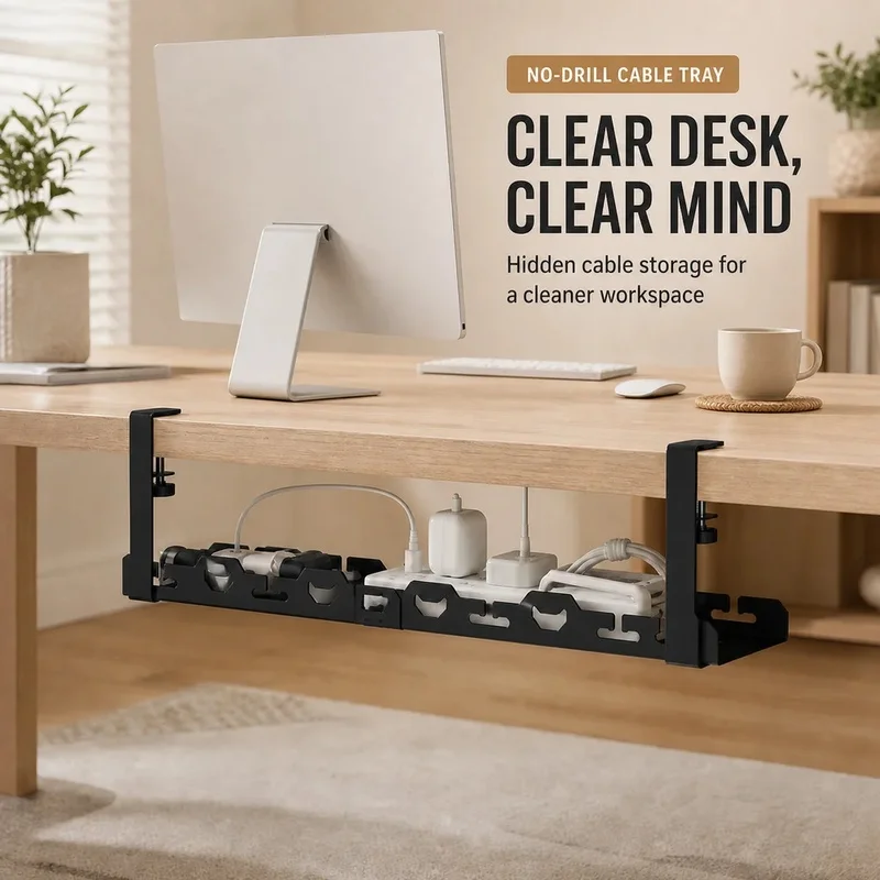 Desk Cable Management Organizer No Drill Wire Holder Clip Cord Wrap for Office Desktop Power Strip Router Data Cable S