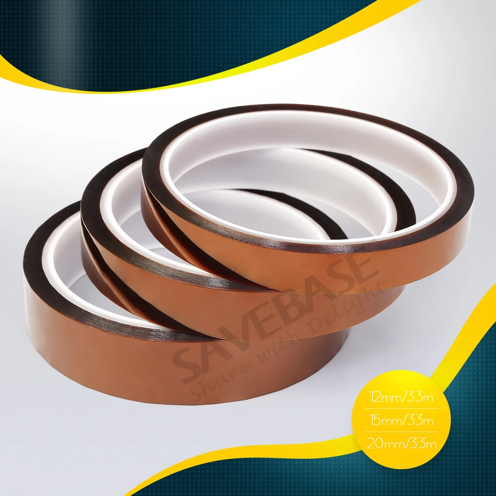 

SAVEBASE 12MM/15MM/20MM 33M 3 Rolls High Temperature Heat Resistant Kapton Polyimide Tape