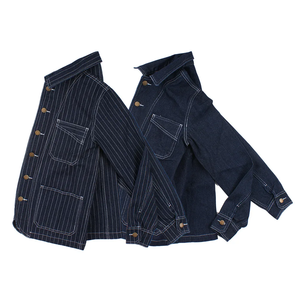 Firmranch Men High Quality Primary Color Denim jacket American Vintage Casual Wear Amekaji Retro Stripe Motorcycle Cargo Coat