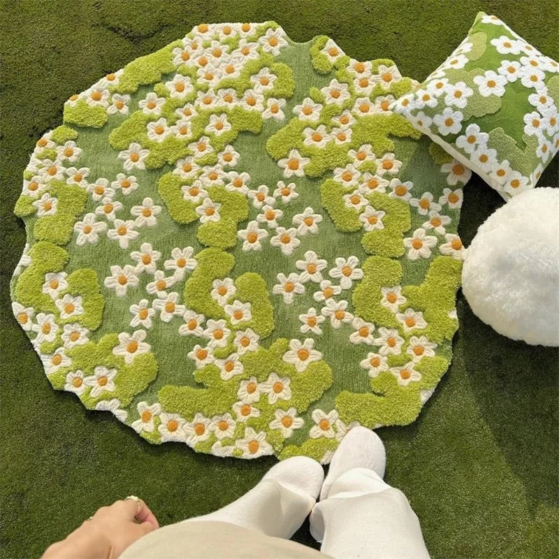 Garden Handmade Acrylic Tufted Round Carpet For Living Room Home Fresh Flowers Rugs For Bedroom Soft Sofa Coffee Table Floor Mat