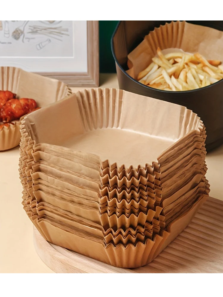 Revêtement en papier jetable pour friteuse à Air, 10 à 200 pièces, carré, huile et papier parchemin étanche pour la cuisson, le rôtissage et les barbecues Gr