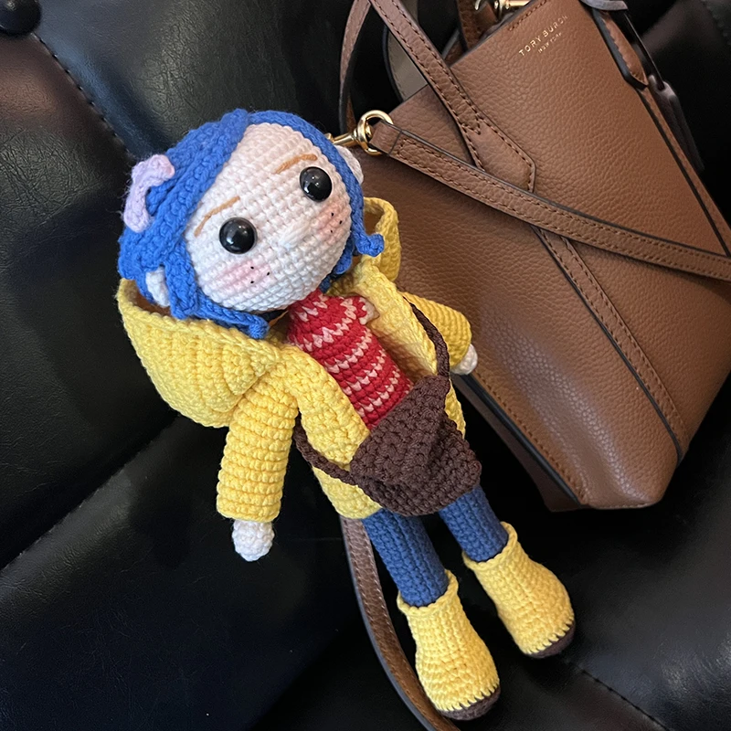 Knitting Dolls Kid Colin girl with blue hair and Yellow coat Birthday Gift Soft Cotton Toys Handmade Knitted Toy (finished produ