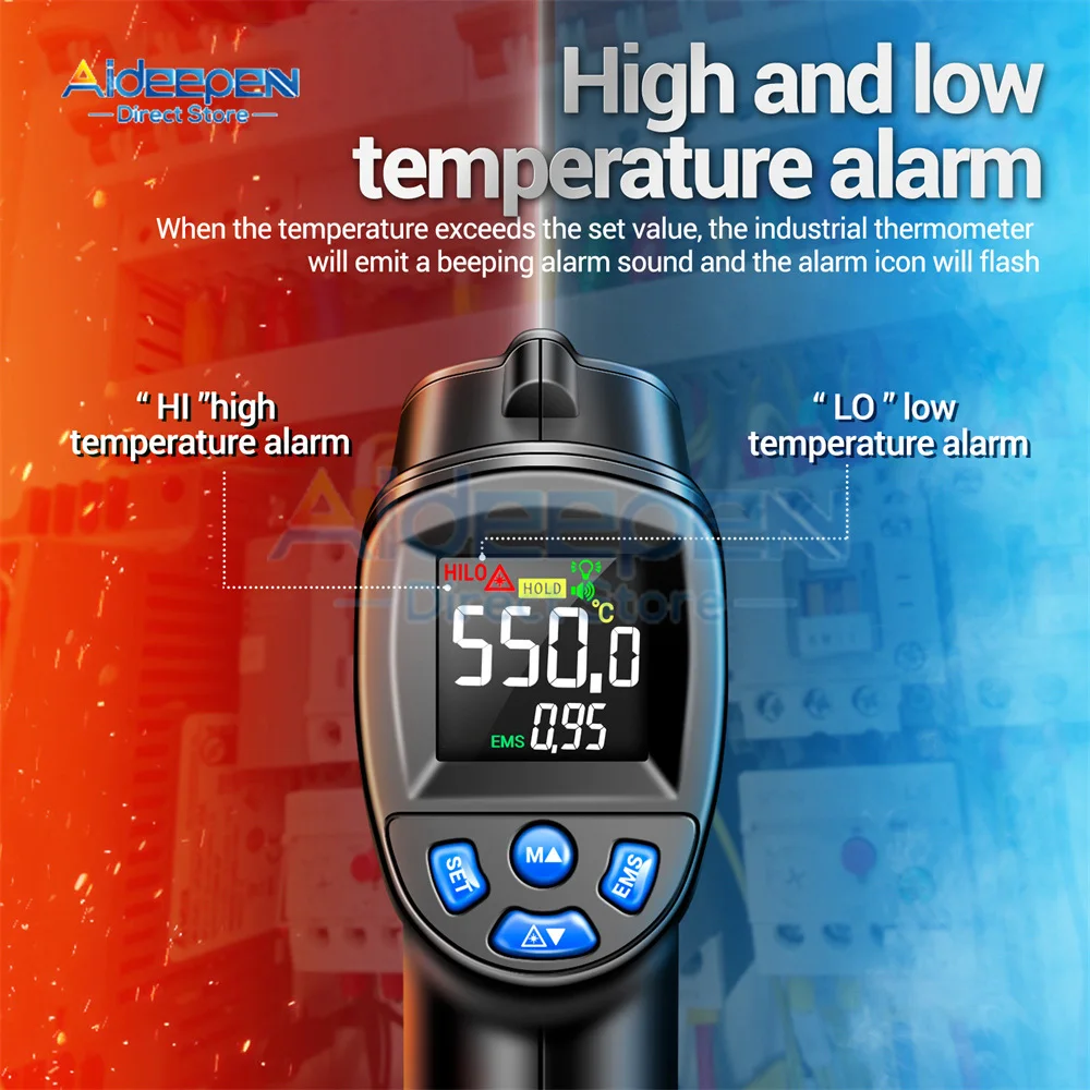 TH104 Industrial Thermometer VA Inverse Display Non-contact Infrared Temperature Measuring Gun -50~550℃ Temperature Meter