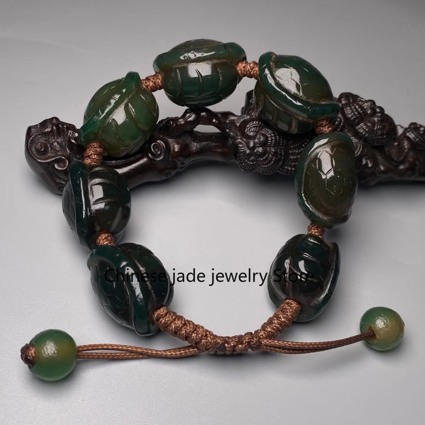Rare Tibetan Buddhism Agate Turtle Back Dzi Bead Amulet Bracelet Z3738