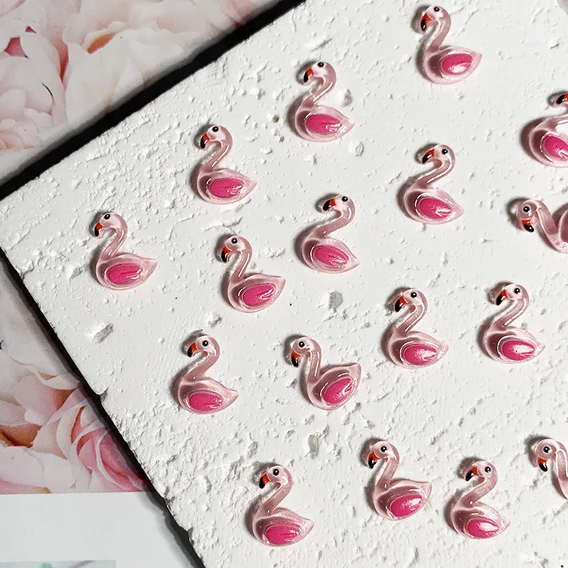 100pcs Kawaii Mini Resin Cartoon Flamingo Figures Craft Nail Art Accessories Decor Miniatures Lot Scrapbooking Embellishment DIY