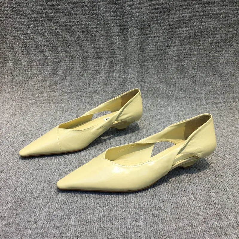 European and American Minimalist Women\'s Shoes 2024 New Design Sense Slim Heel Shallow Mouth Pointed Hollow Women\'s Single Shoes