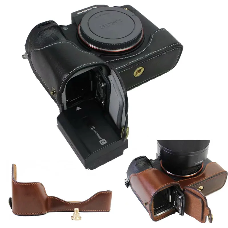 PU Leather Camera Bottom Case Half Body Set Bag For Sony ILCE-9 A9 A7 III A7R3 A7R III A7R Mark 3 Genuine Leather Base Cover