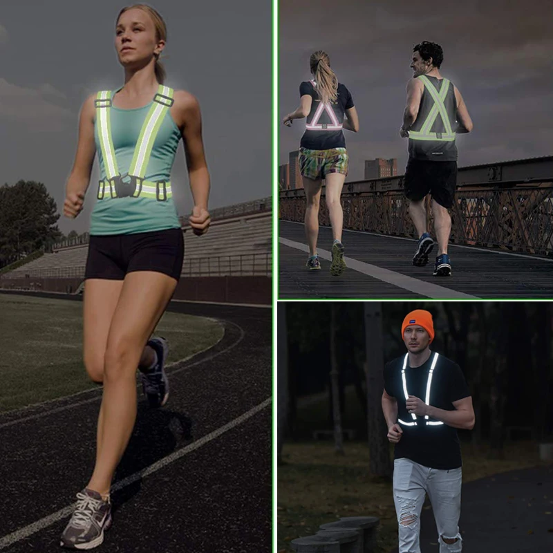 Chaleco reflectante ajustable, correas de seguridad de alta visibilidad, cinturón reflectante, accesorios para caminar por la noche, ciclismo y correr