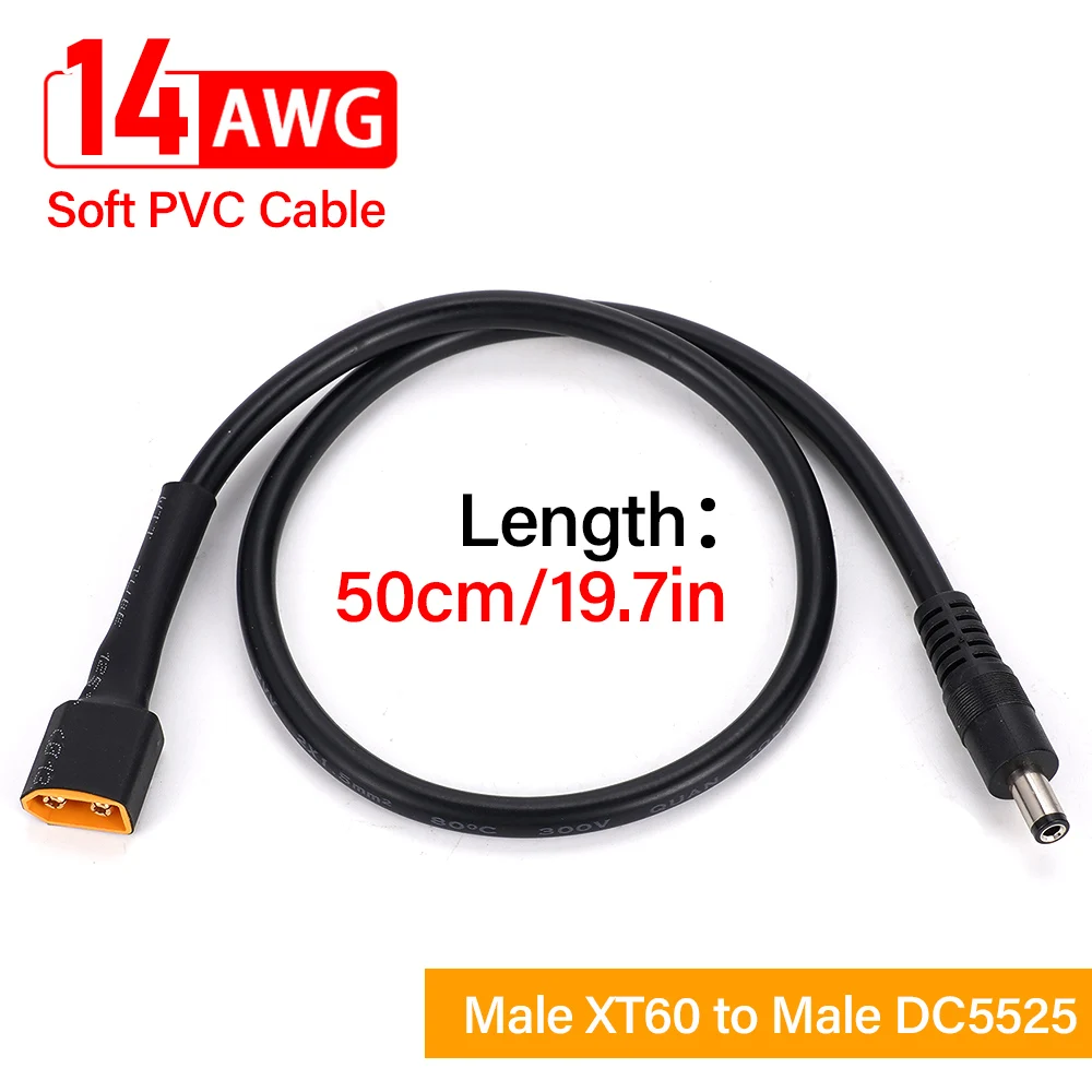 

14AWG XT60 Male Bullet Connector to Male 50cm DC5525 Power Adapter Cable Cord for TS100 TS101 Pine Electric Soldering Iron