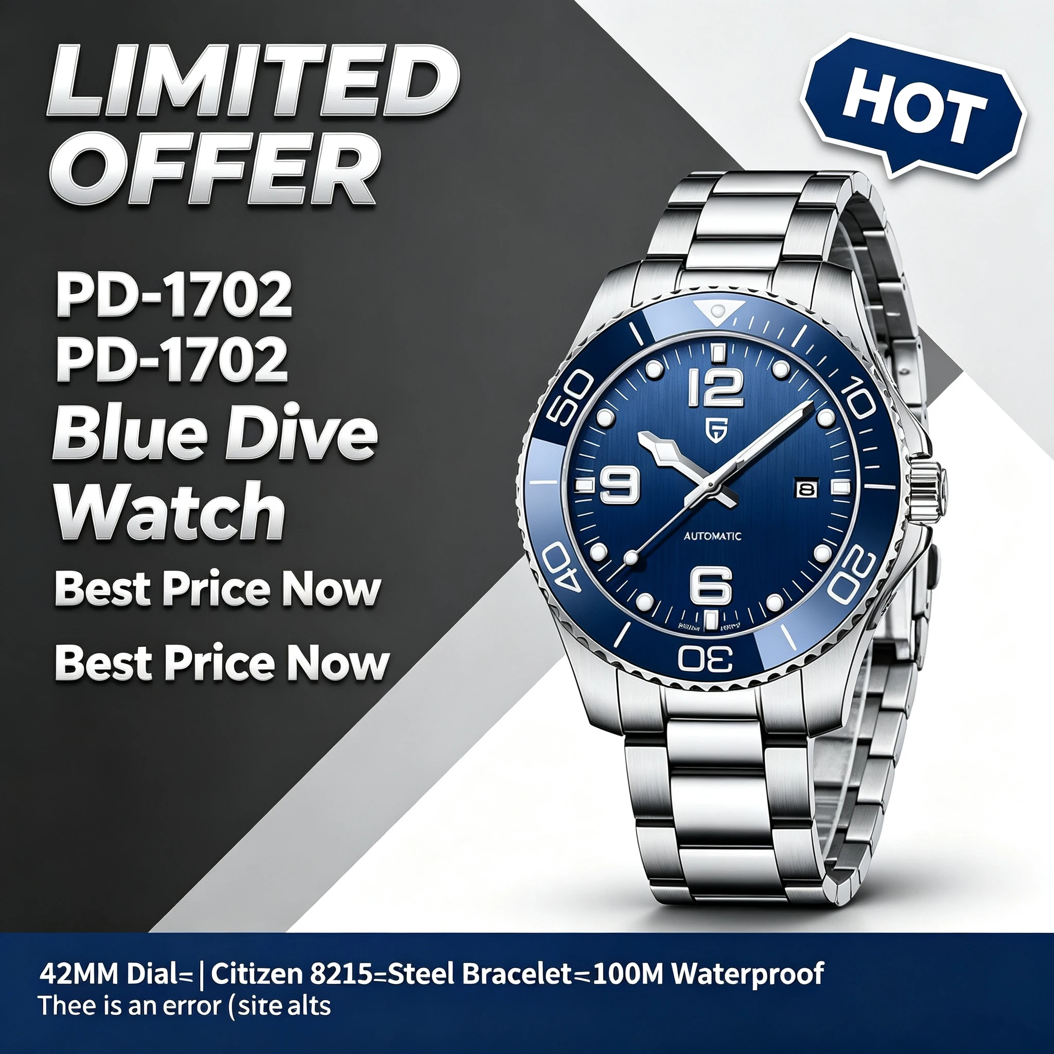 Reloj de Buceo Automático PAGANI DESIGN PD-1702, Cristal de Zafiro Citizen 8215, Resistente al Agua 100M, Reloj de Pulsera para Hombre de Acero Inoxidable