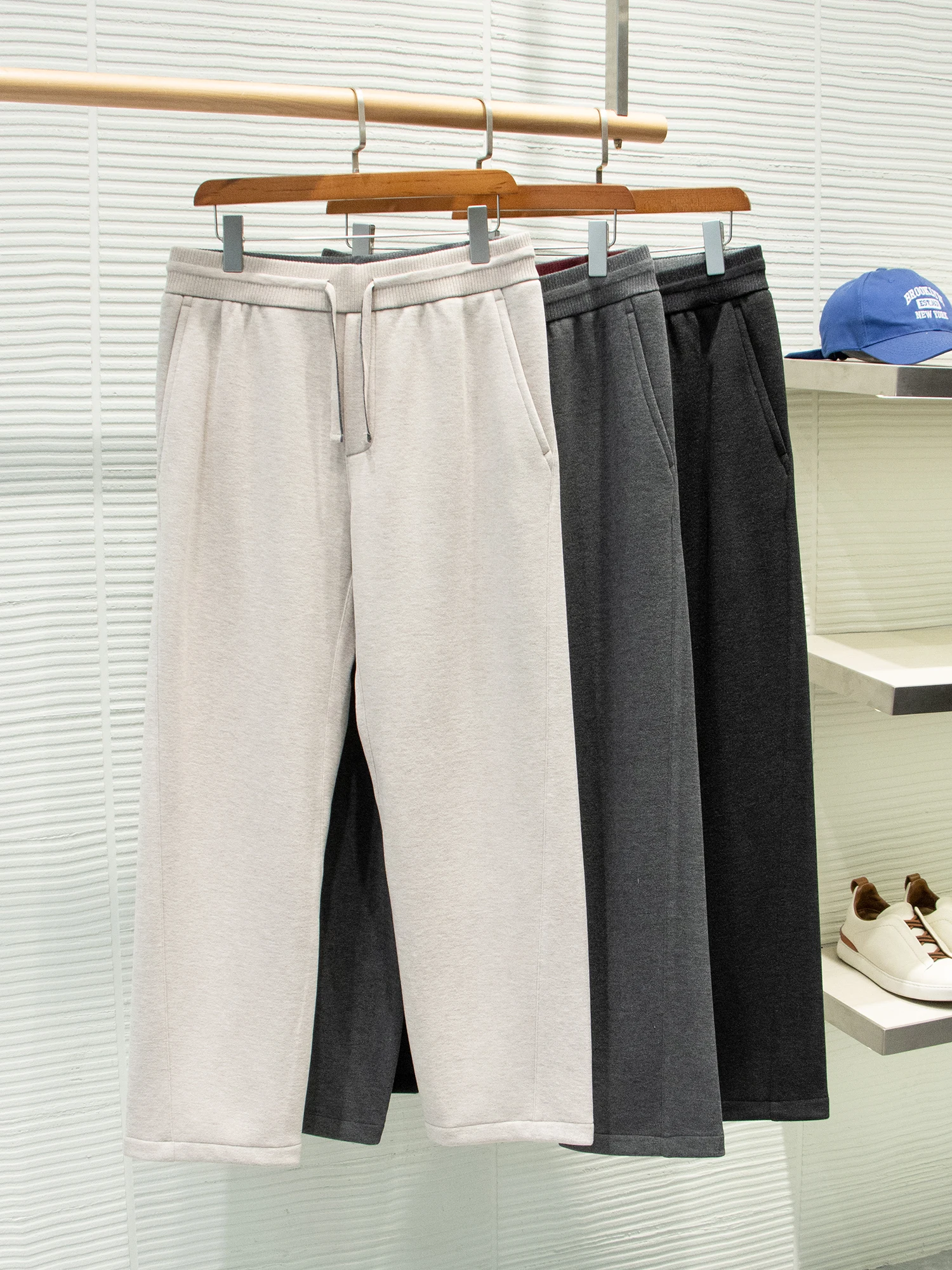 

Acetate Wool Blend Fleece Lined Straight Leg Men's Casual Pants Elastic Waist Knife Thickened Autumn Winter Priority