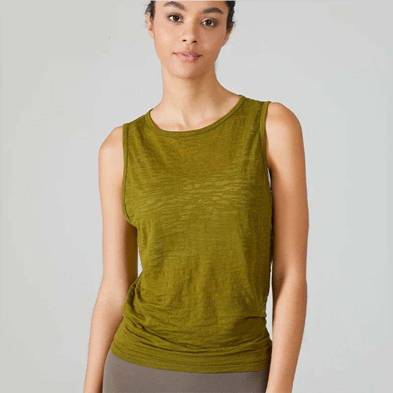Summer Sport Vest Women Sleeveless T-shirts Thin Loose Yoga Shirt Quick Dry Running Tank Tops Forked Gym Fitness Vest Top Female