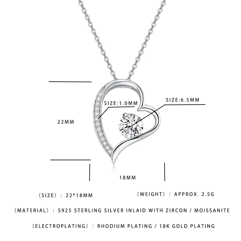 

Сверкающее колье с муассанитом 6,5 мм в форме сердца, серебро S925, позолота 18К, подарок на День святого Валентина для нее