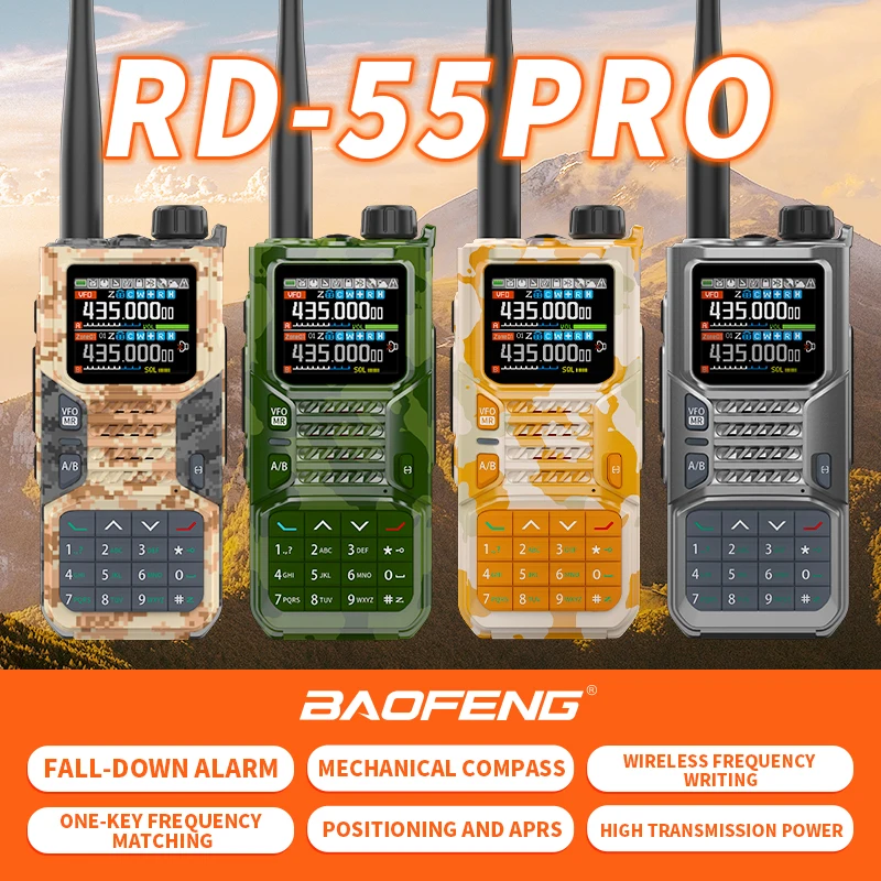 Baofeng RD-55 PRO رباط هوائي لاسلكي تخاطب متعدد الموجات بلوتوث برمجة GPS APRS Type-C بوصلة عالية الطاقة NOAA راديو ثنائي الاتجاه