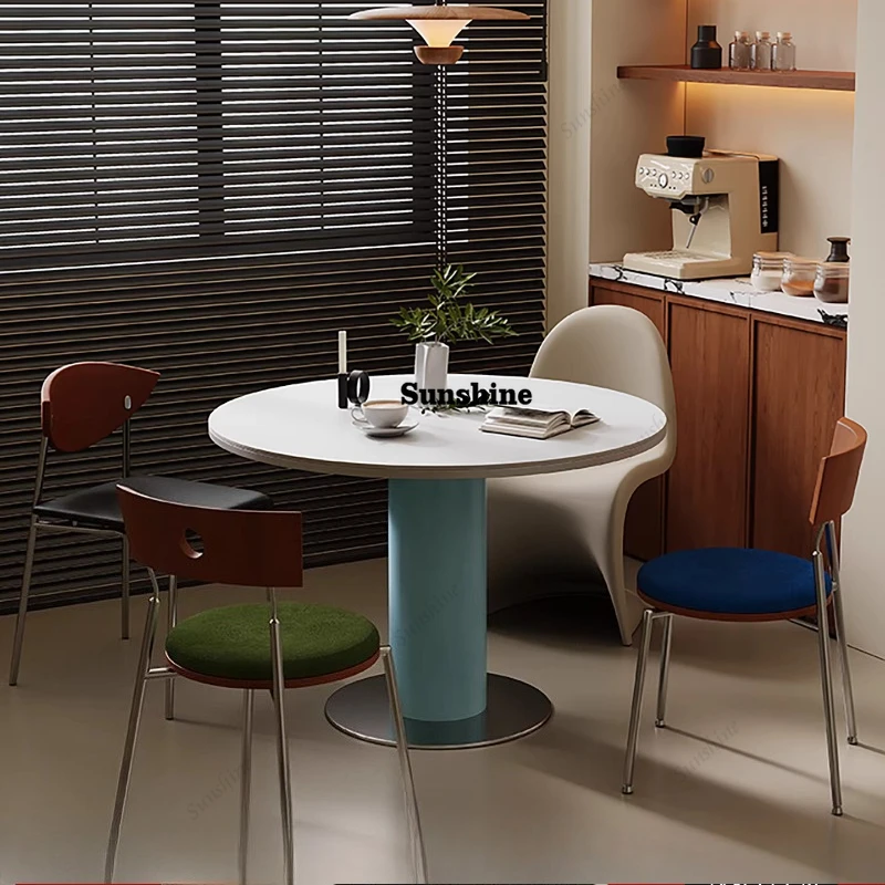 

Medieval rock slab round table Small apartment household restaurant Dining table Round dining table