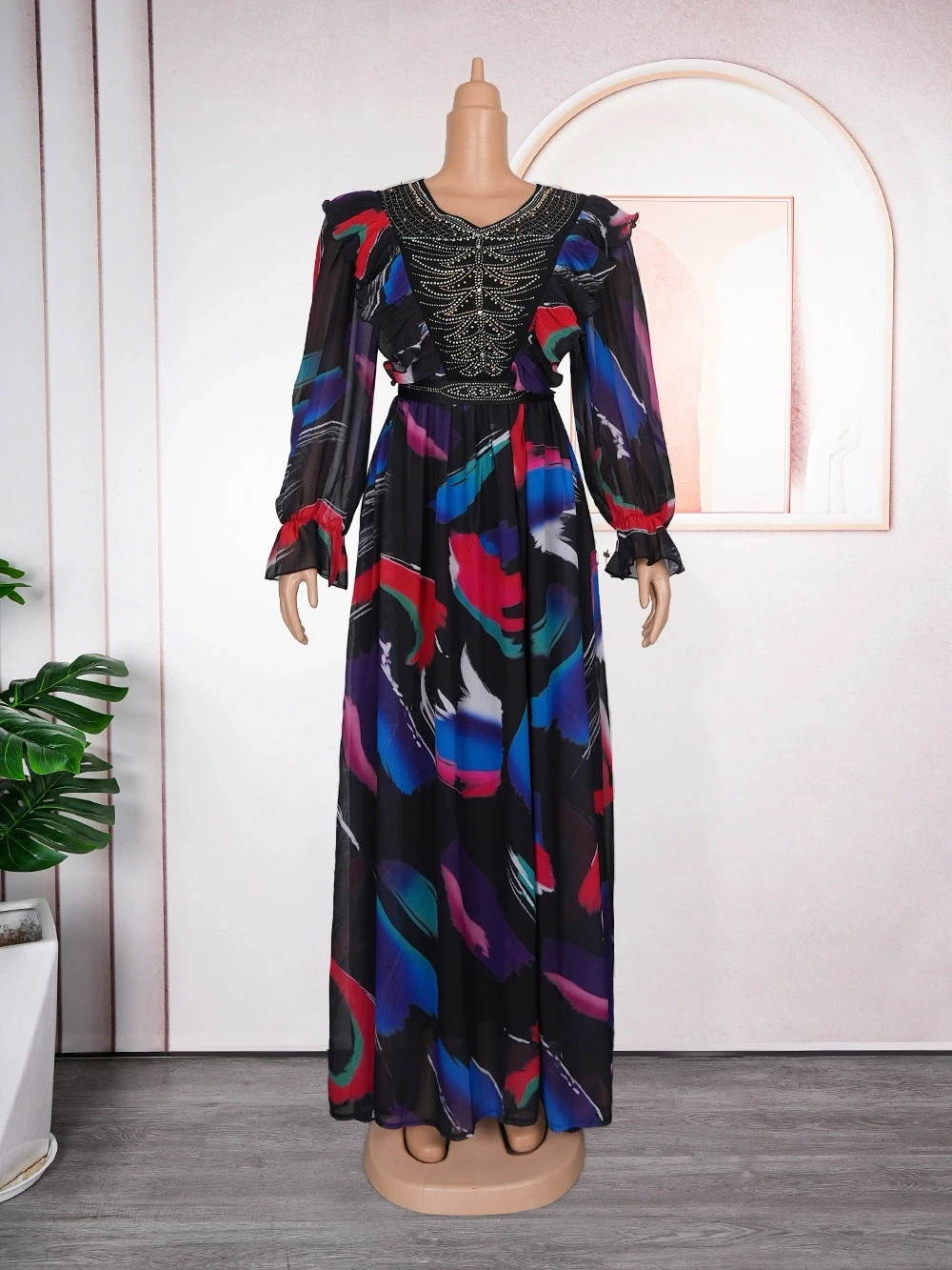 فساتين حفلات الزفاف الأفريقية مقاس كبير للنساء Dashiki ترتر كم طويل ثوب مسائي أنيق تركيا فستان ماكسي إسلامي