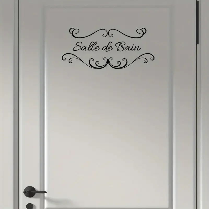 1pc French 'Salle De Bain' Vinyl Door Decal - Contemporary Style, Removable Bathroom & Restroom Wall Sticker with Elegant Laurel